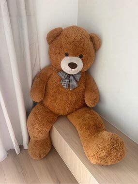 Giant Brown Plush Teddy Bear with Bow Tie - Soft Huggable Kids Toy
